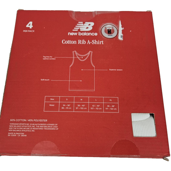 New Balance 4 pack Tanks Men's Size Medium White Ribbed Under Shirts Vests - Picture 4 of 4